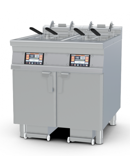 Friggitrice elettrica Touch 2 vasche da Lt 18 su mobile, con o senza Melting - 4 sollevatori cesti integrati - cm 80x90x90h