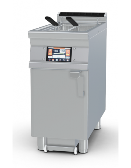 Friggitrice elettrica Touch 1 vasca da Lt 25 su mobile, con o senza Melting - Pompa filtraggio olio a caldo - cm 40x90x90h