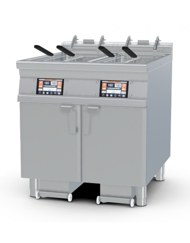 Friggitrice elettrica Touch 2 vasche da Lt 25 su mobile, con o senza Melting - 4 sollevatori cesti integrati - cm 80x90x90h