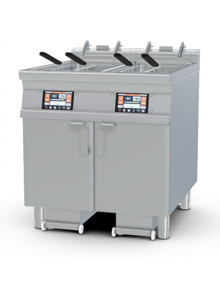 Friggitrice elettrica Touch 2 vasche da Lt 25 su mobile, con o senza Melting - 4 sollevatori cesti integrati - cm 80x90x90h