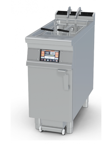 Friggitrice a gas Lt 25 su mobile - comandi digitali, con o senza Melting - 2 sollevatori cesti integrati - cm 40x90x90h