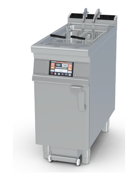 Friggitrice a gas Lt 25 su mobile - comandi digitali, con o senza Melting - 2 sollevatori cesti integrati - cm 40x90x90h
