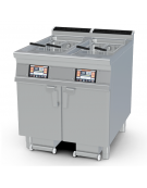 Friggitrice a gas su mobile - 2 vasche Lt 21, cm 33x42x47h cad. - comandi digitali, con o senza Melting - cm 80x90x90h