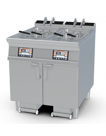 Friggitrice a gas su mobile - Lt 21+21, comandi digitali, con o senza Melting - 4 sollevatori cesti integrati - cm 80x90x90h