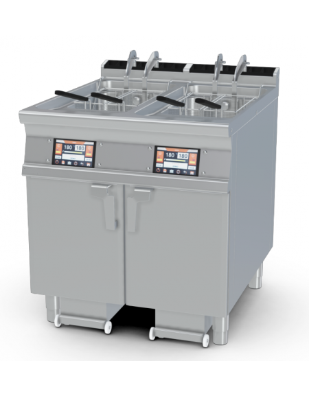 Friggitrice a gas su mobile - Lt 21+21, comandi digitali, con o senza Melting - 4 sollevatori cesti integrati - cm 80x90x90h