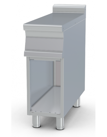 Piano di lavoro in acciaio inox CrNi 18/10 AISI 304 su mobile a giorno - cm 30x90x90h