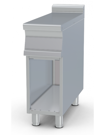 Piano di lavoro in acciaio inox CrNi 18/10 AISI 304 su mobile a giorno - cm 30x90x90h