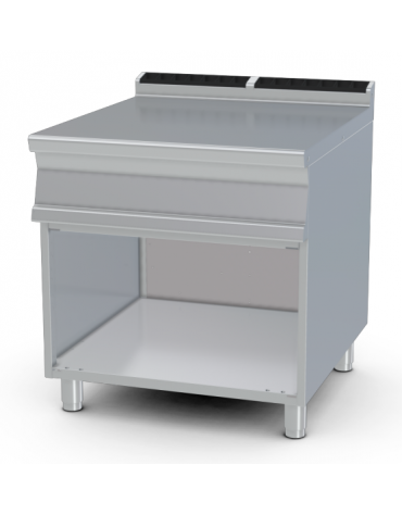 Piano di lavoro in acciaio inox CrNi 18/10 AISI 304 su mobile a giorno - cm 80x90x90h