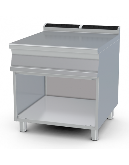 Piano di lavoro in acciaio inox CrNi 18/10 AISI 304 su mobile a giorno - cm 80x90x90h
