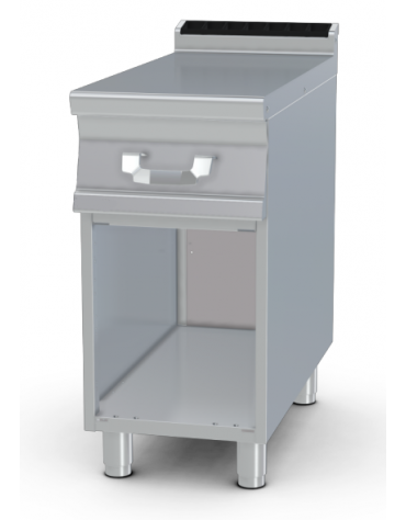 Piano di lavoro inox AISI 304 su mobile a giorno - 1 cassetto, 1 bacinella GN1/1 in plastica - dim. tot. cm 40x90x90h
