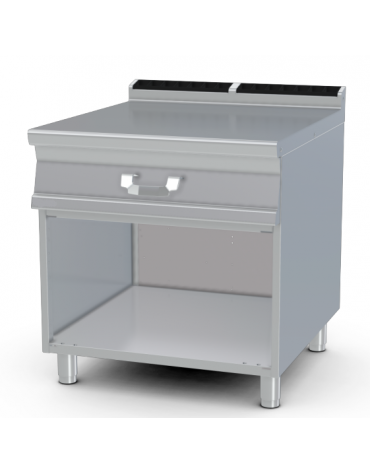 Piano di lavoro inox AISI 304 su mobile a giorno - 1 cassetto, 2 bacinelle GN1/1 in plastica - dim. tot. cm 80x90x90h
