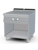 Piano di lavoro inox AISI 304 su mobile a giorno - 1 cassetto, 2 bacinelle GN1/1 in plastica - dim. tot. cm 80x90x90h