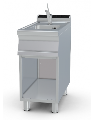 Lavello su mobile a giorno inox CrNi 18/10 AISI 304, 1 vasca cm 30x35x15h, rubinetto a leva - dim. tot. cm 40x90x90h