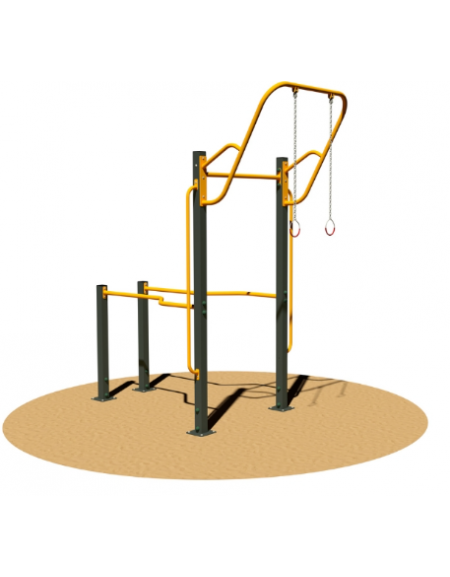 Stazione fitness CALISTHENICS in acciaio zincato con elementi per trazioni e sospensioni - cm 144x244x287h