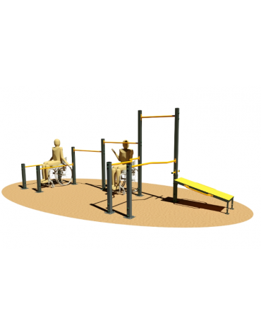 Stazione fitness CALISTHENICS in acciaio zincato con elementi per trazioni e allenamento inclusivo - cm 562x202x242h