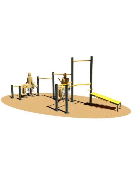 Stazione fitness CALISTHENICS in acciaio zincato con elementi per trazioni e allenamento inclusivo - cm 562x202x242h