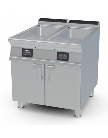 Cuocipasta elettrico su mobile, 2 vasche da Lt 40 cad., comandi digitali - carico acqua automatico - cm 80x90x90 (Cesti esclusi)