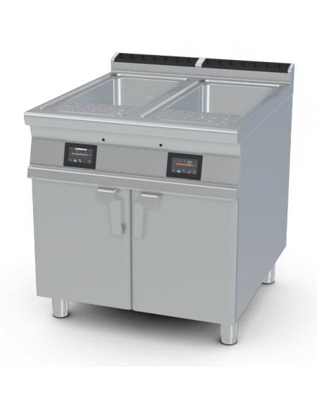 Cuocipasta elettrico su mobile, 2 vasche da Lt 40 cad., comandi digitali - carico acqua automatico - cm 80x90x90 (Cesti esclusi)