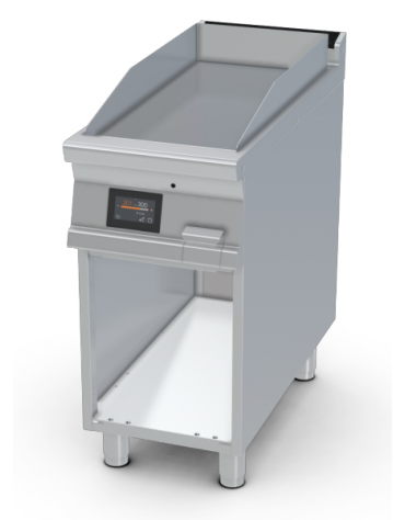 Fry-top elettrico liscio cromato su mobile a giorno - piastra cm 36x68 - comandi digitali - cm 40x90x90h