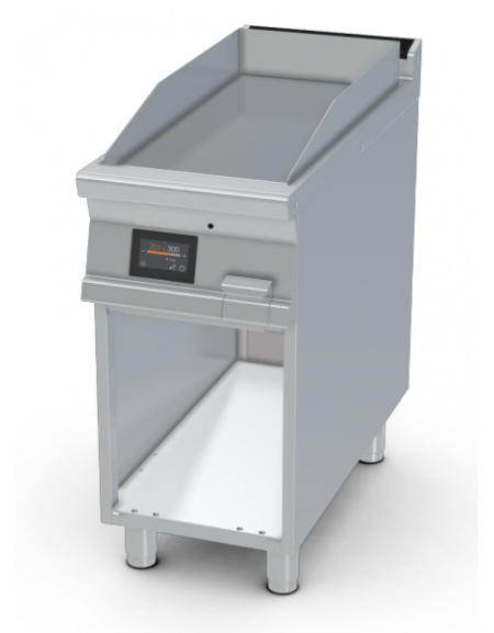 Fry-top elettrico liscio cromato su mobile a giorno - piastra cm 36x68 - comandi digitali - cm 40x90x90h
