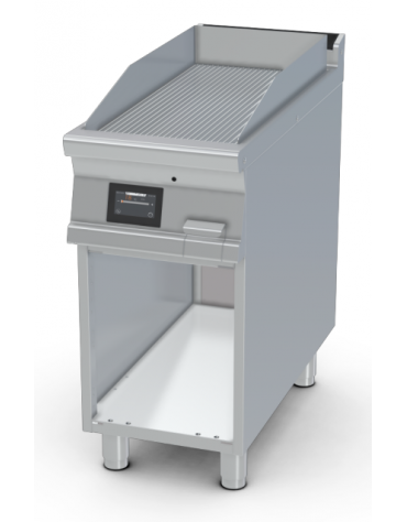 Fry-top elettrico rigato cromato su mobile a giorno - piastra cm 36x68 - comandi digitali - cm 40x90x90h