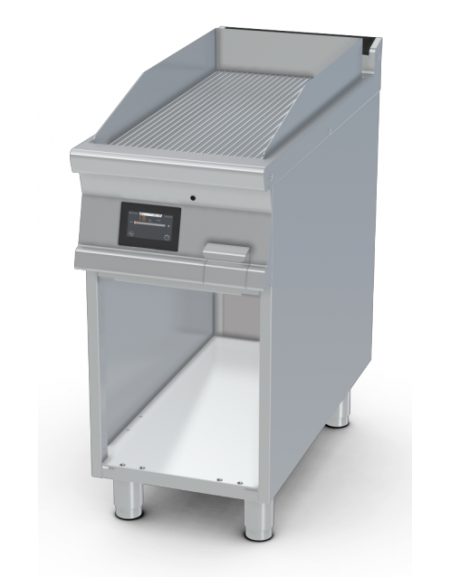 Fry-top elettrico rigato cromato su mobile a giorno - piastra cm 36x68 - comandi digitali - cm 40x90x90h