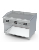 Fry-top elettrico liscio cromato su mobile a giorno - piastra cm 110,5x65, 3 zone cottura - comandi digitali - cm 40x90x90h