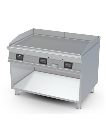Fry-top elettrico liscio cromato su mobile a giorno - piastra cm 110,5x65, 3 zone cottura - comandi digitali - cm 40x90x90h