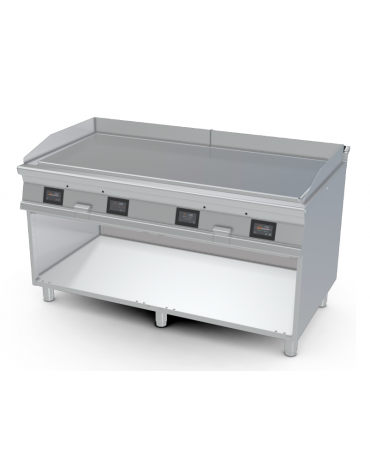 Fry-top elettrico liscio cromato su mobile a giorno - piastra cm m.150,5x65, 4 zone cottura - comandi digitali - cm 160x90x90h