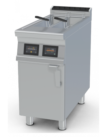 Friggitrice elettrica su mobile, 2 vasche Lt 8+8, cm 14,8x35x32,7h 2 cad. - comandi digitali - cm 40x90x90h
