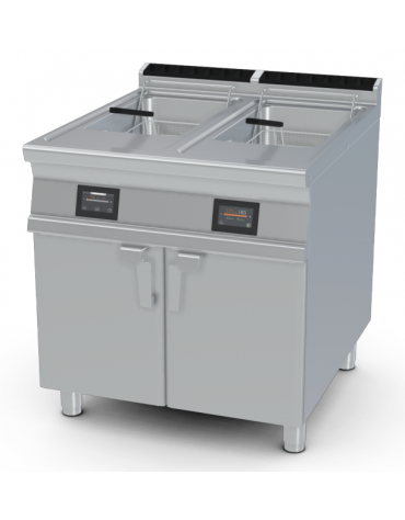 Friggitrice elettrica su mobile, 2 vasche da Lt 18+18, cm 31x34x33h cad. - comandi digitali - cm 80x90x90h