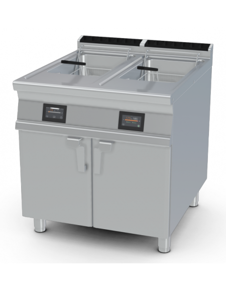 Friggitrice elettrica su mobile, 2 vasche da Lt 18+18, cm 31x34x33h cad. - comandi digitali - cm 80x90x90h