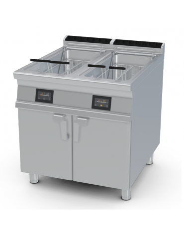 Friggitrice elettrica su mobile, 2 vasche da Lt 25+25, cm 31x51x33h cad. - comandi digitali - cm 80x90x90h