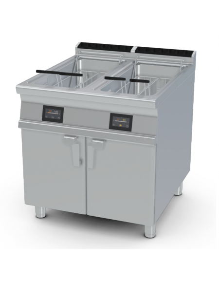 Friggitrice elettrica su mobile, 2 vasche da Lt 25+25, cm 31x51x33h cad. - comandi digitali - cm 80x90x90h