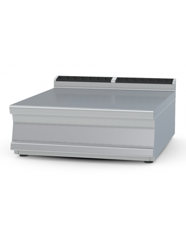 Piano di lavoro da banco in acciaio inox CrNi 18/10 AISI 304 con alzatina posteriore, senza cassetto - cm 80x90x28h