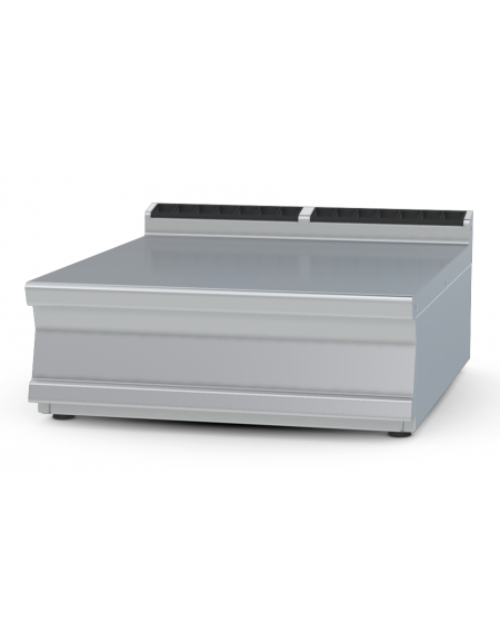 Piano di lavoro da banco in acciaio inox CrNi 18/10 AISI 304 con alzatina posteriore, senza cassetto - cm 80x90x28h