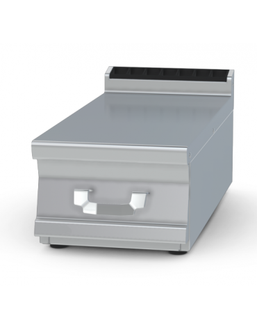 Piano di lavoro da banco inox AISI 304 con alzatina posteriore, 1 cassetto, 1 bacinella GN1/1 in plastica - cm tot. 40x90x28h