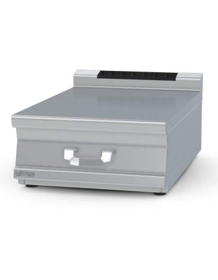 Piano di lavoro da banco inox AISI 304 con alzatina posteriore, 1 cassetto, 1 bacinella inox cm 49x50x15h - cm tot. 60x90x28h
