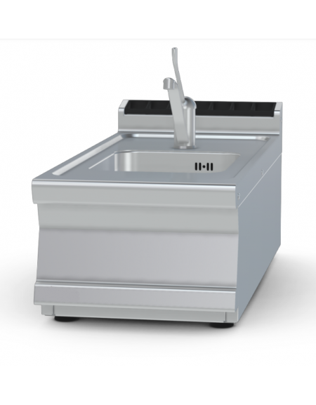 Lavello da banco inox CrNi 18/10 AISI 304, 1 vasca cm 30x35x15h, rubinetto a leva - dim. tot. cm 40x90x28h