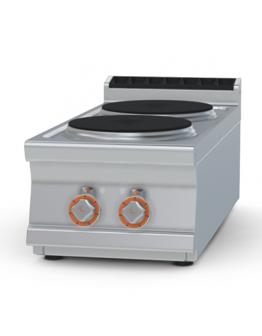Piano di cottura elettrico da banco in acciaio inox CrNi 18/10 AISI 304 - 2 piastre tonde - Kw 7 trifase - cm 40x90x28h