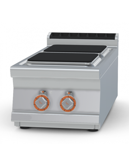 Piano di cottura elettrico da banco in acciaio inox CrNi 18/10 AISI 304 - 2 piastre quadrate - Kw 8 - cm 40x90x28h