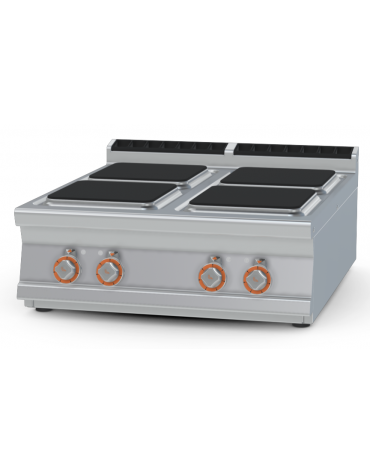 Piano di cottura elettrico da banco in acciaio inox CrNi 18/10 AISI 304 - 4 piastre quadrate - Kw 16 - cm 80x90x28h