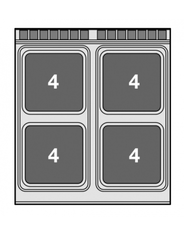 Piano di cottura elettrico da banco in acciaio inox CrNi 18/10 AISI 304 - 4 piastre quadrate - Kw 16 - cm 80x90x28h