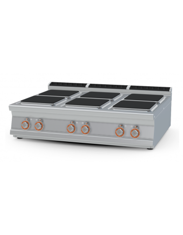 Piano di cottura elettrico da banco in acciaio inox CrNi 18/10 AISI 304 - 6 piastre quadrate - Kw 24 - cm 120x90x28h