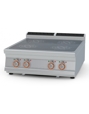 Piano cottura elettrico ad induzione da banco in acciaio inox CrNi 18/10 AISI 304 - 4 zone cottura - cm 80x90x28h