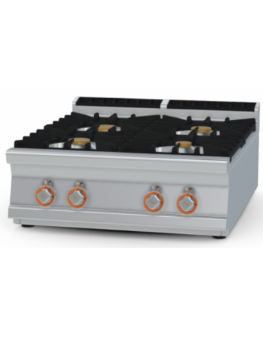 Piano cottura a gas in acciaio inox CrNi 18/10 AISI 304 - 4 fuochi - cm 80x90x28h