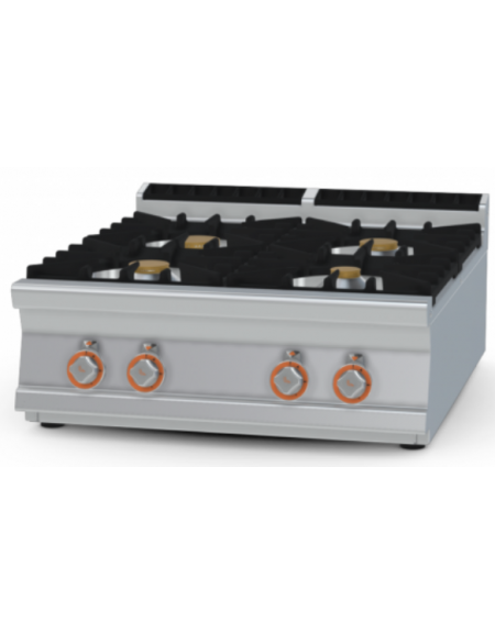 Piano cottura a gas in acciaio inox CrNi 18/10 AISI 304 - 4 fuochi - cm 80x90x28h
