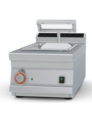Contenitore caldo monofase da banco inox AISI 304, vasca cm 30,5x51x16,5h, con falso fondo forato - dim. tot. cm 40x90x28h