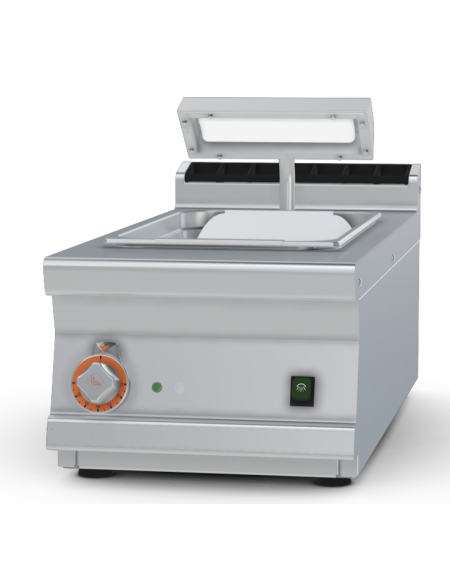 Contenitore caldo monofase da banco inox AISI 304, vasca cm 30,5x51x16,5h, con falso fondo forato - dim. tot. cm 40x90x28h