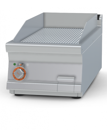 Fry-top elettrico rigato cromato da banco - piastra cm 36x68, 1 zona di cottura - trifase Kw 7,5 - cm 40x90x28h